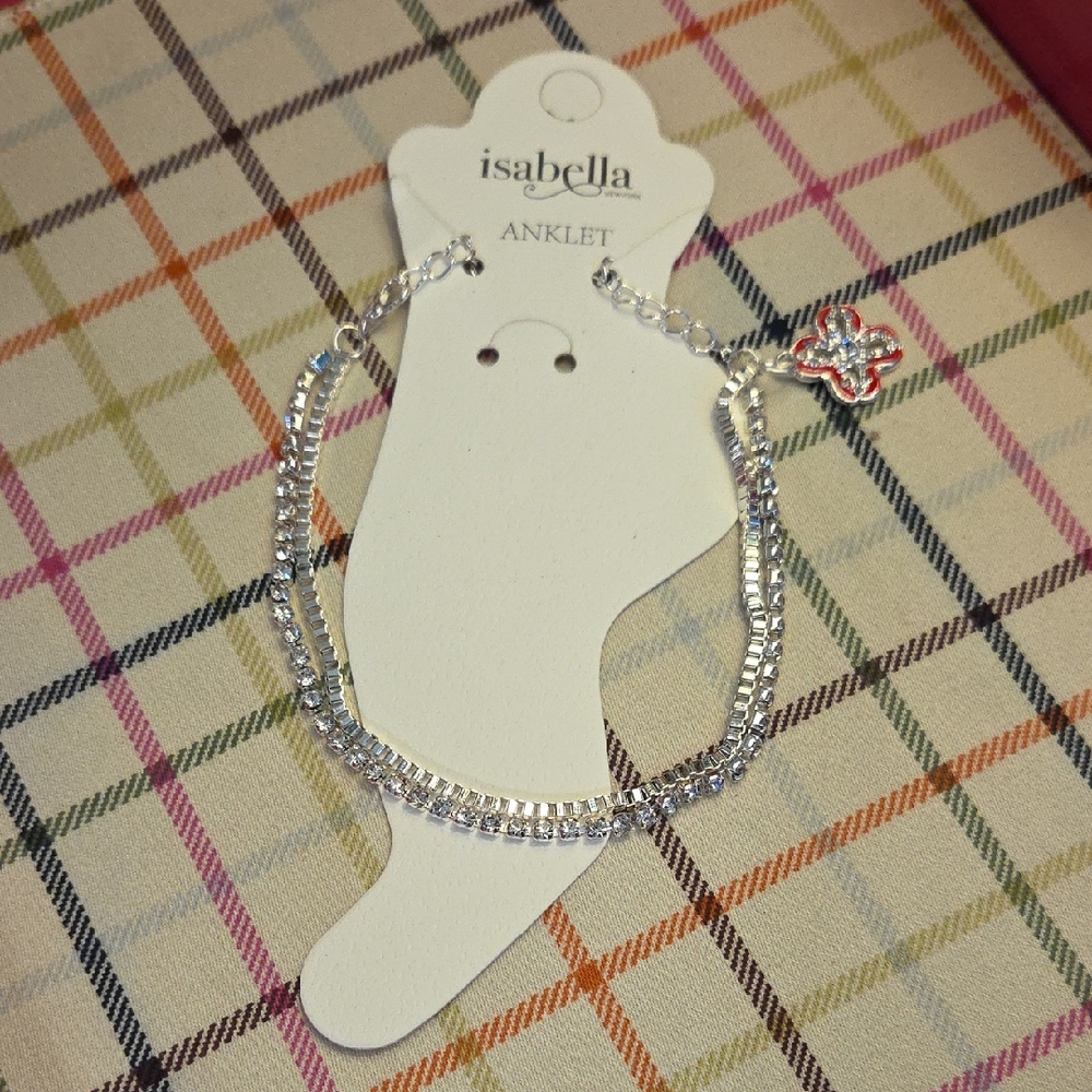 Isabella Silver Double Strand with Red Clover Charms